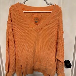 American Eagle Outfitters Women's V-Neck Sweater in Orange
